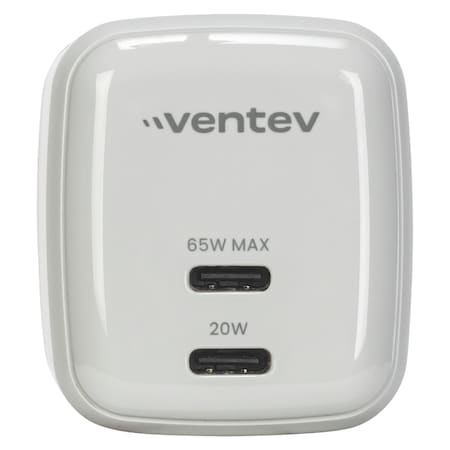 Ventev 65w Dual Usb C Gan Mini Wall Charger, White WC65-HD262124